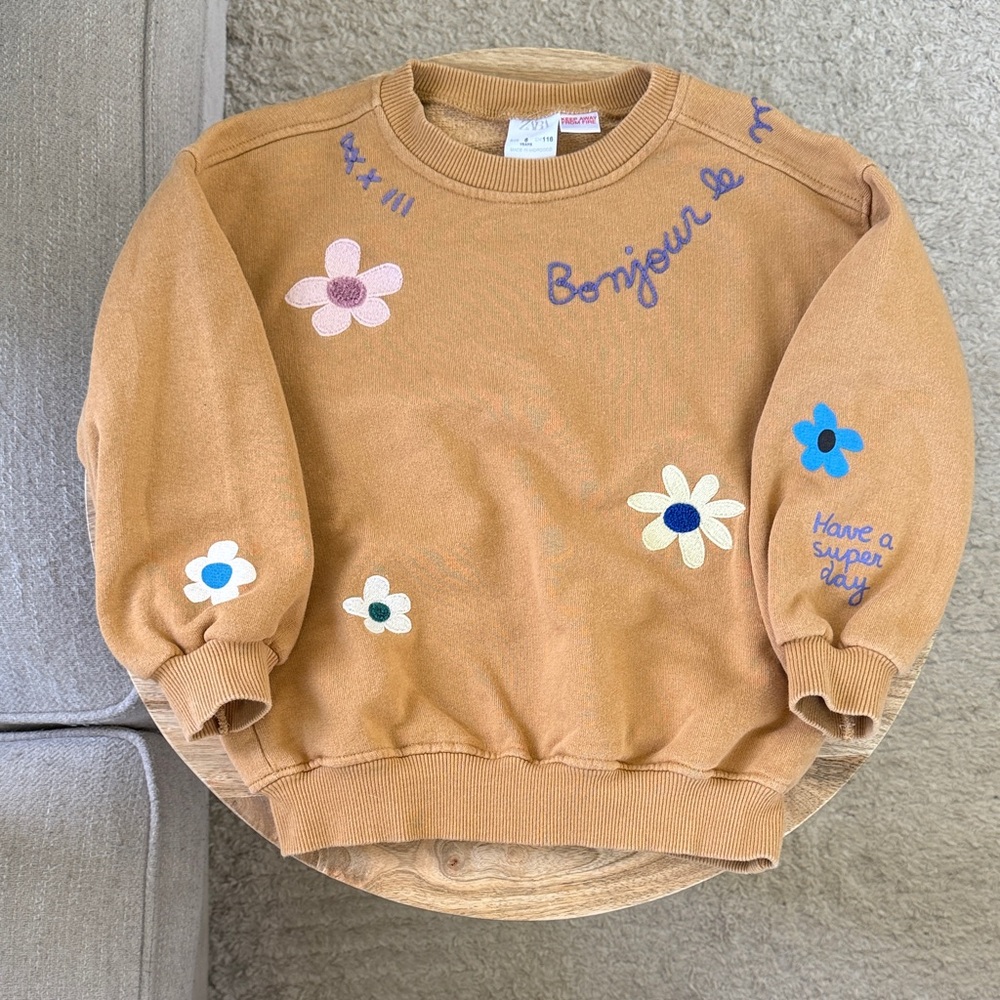 Zara Floral Print Embroidered Crewneck